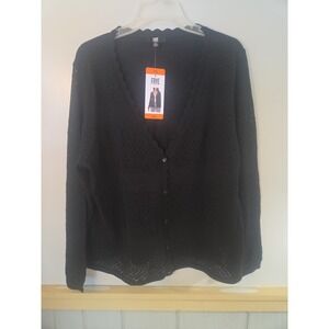 Frye Women's Pointelle Cardigan Black Lace Button Up Grandma Beauty Size XXL